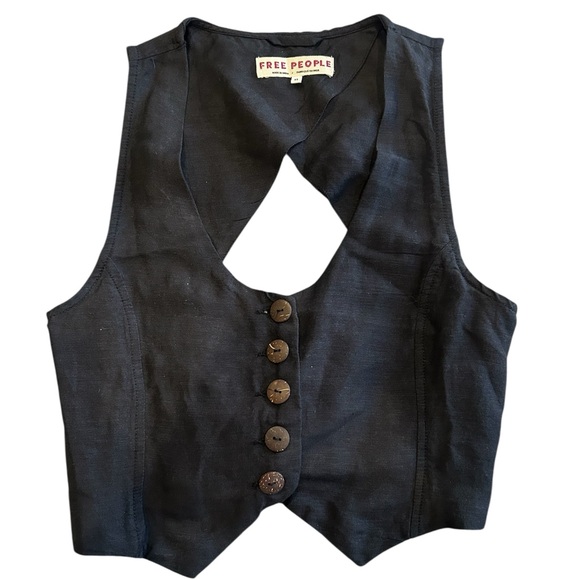 Free People Jackets & Blazers - Free People Linen Blend Sleeveless Vest Wood Buttons Cutout